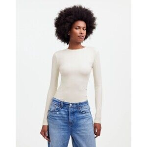 MADEWELL Drapey Rib Long-Sleeve Tee XXS Winter White Crewneck Slim NWT B25